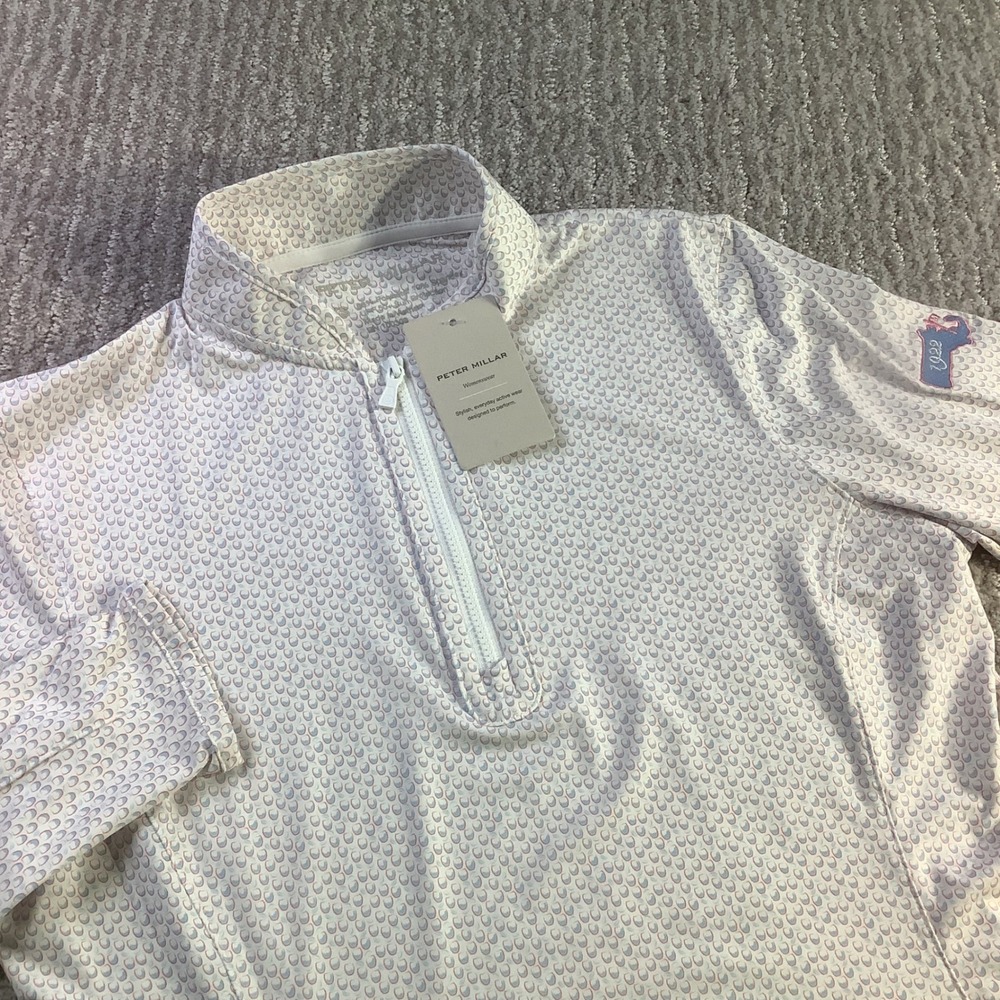 Peter Millar Womens White Geometric Long SLeeve 1/4 Zip Pullover XS NWT - Picture 1 of 14